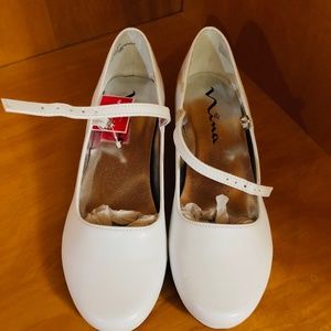 Nina Seeley Big Kid White Mule Heel Sz 3.5M